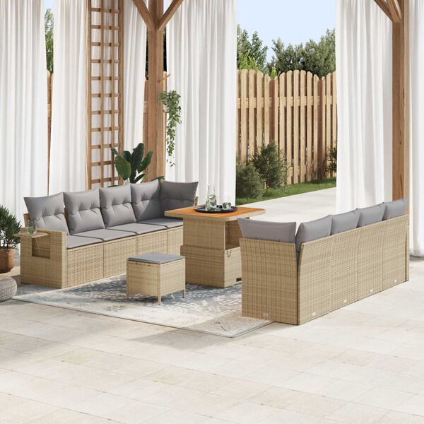 vidaXL Gartensofa-set mit Kissen 11 pcs Beige und Hellgrau Poly-Rattan