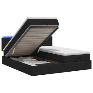 vidaXL Ottoman-Bett mit Matratze und LED Schwarz 200 x 200 cm Stoff