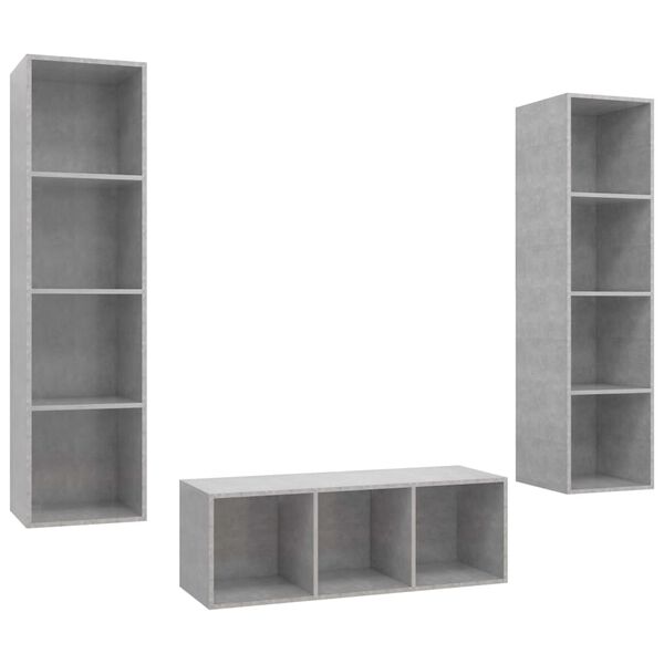 vidaXL 3-tlg. TV-Schrank-Set Betongrau Holzwerkstoff