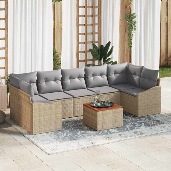 vidaXL Gartensofa-set mit Kissen 8 pcs Beige Poly-Rattan