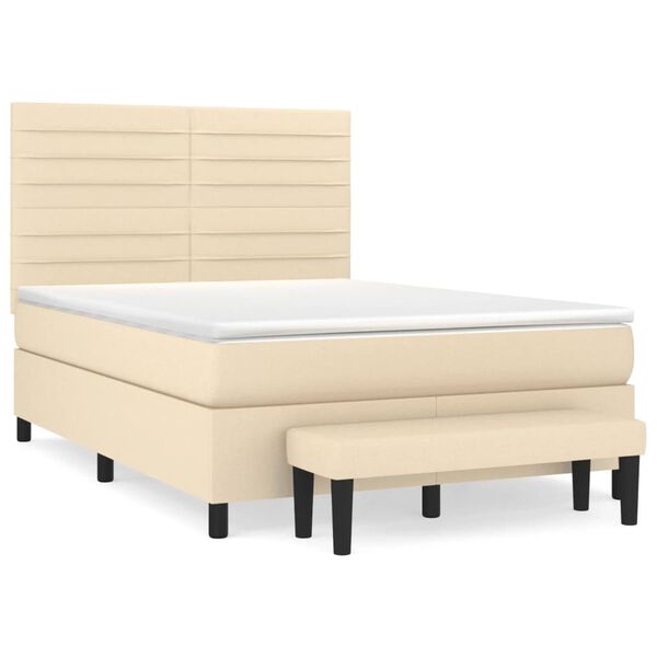 vidaXL Boxspringbett mit Matratze Creme 140x190 cm Stoff
