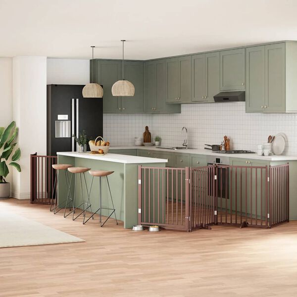 vidaXL 10-tlg. Hundetor mit T&uuml;r Faltbar Braun 800 cm Pappelholz