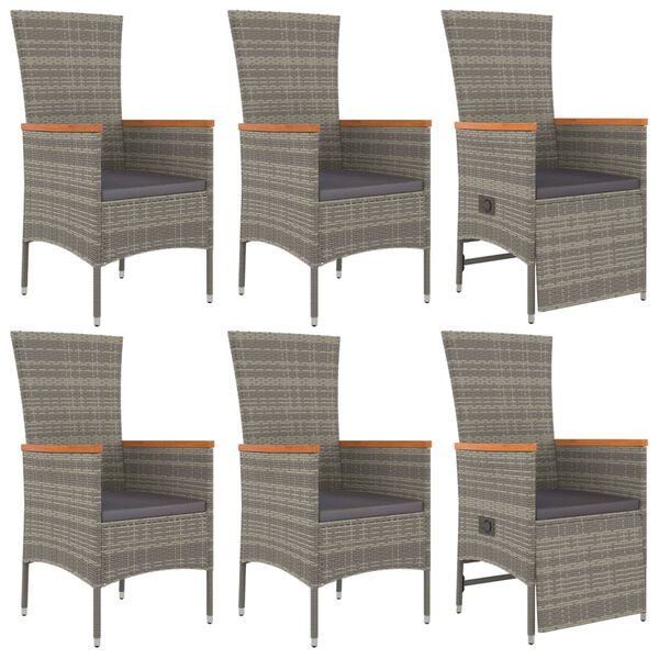 vidaXL 7-tlg. Garten-Essgruppe mit Kissen Grau Poly Rattan