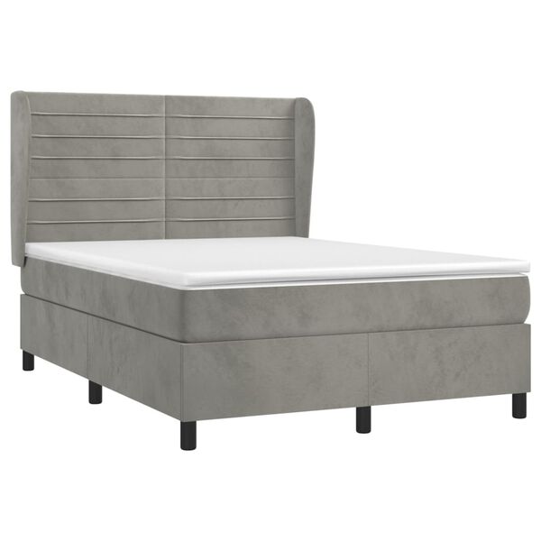 vidaXL Boxspringbett mit Matratze Hellgrau 140x190 cm Samt