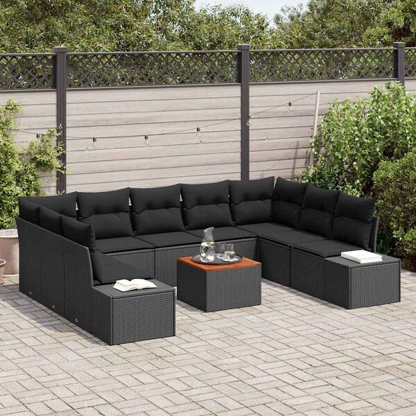 vidaXL Gartensofa-set mit Kissen 10 pcs Schwarz Poly-Rattan