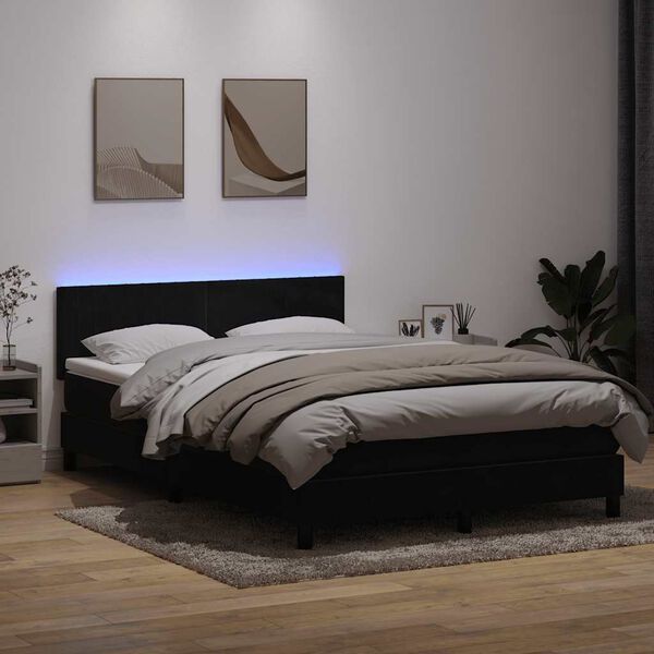vidaXL Boxspringbett mit Matratze & LED Schwarz 160x210 cm Samt