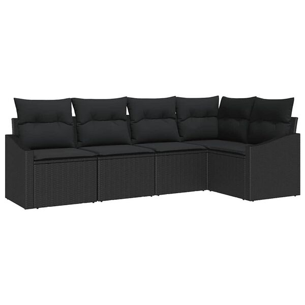 vidaXL Sofa Set mit Kissen 5 pcs Schwarz Poly-Rattan