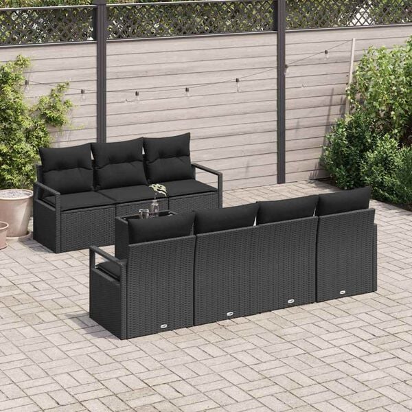 vidaXL Garten-Sofa-Set 8 pcs Schwarz Poly-Rattan und Stahl und Glas