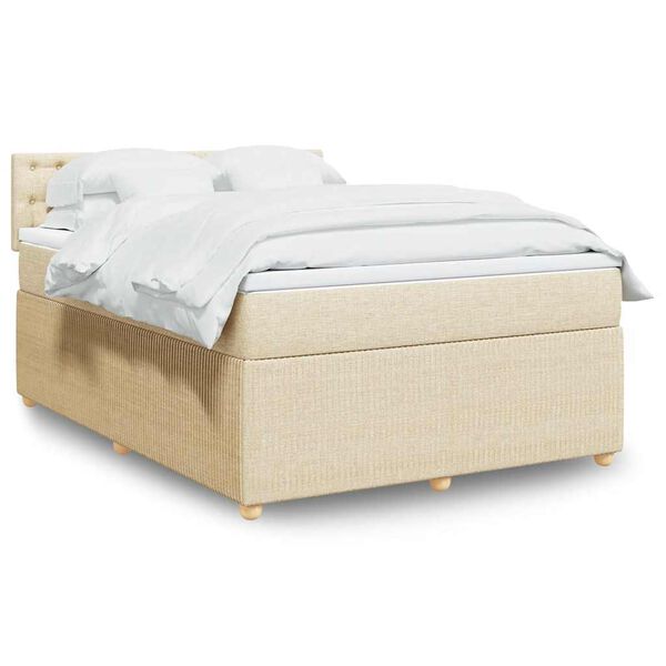 vidaXL Boxspringbett mit Matratze Creme 140x200 cm Stoff