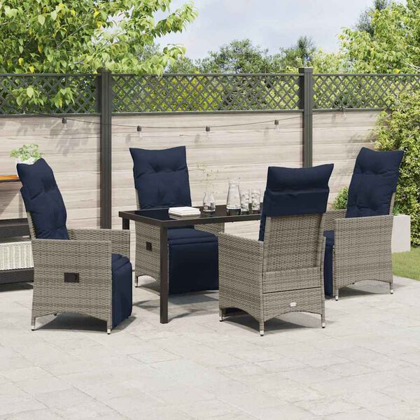 vidaXL Tisch- und Stuhlset mit Kissen 5 pcs Grau PE-Rattan