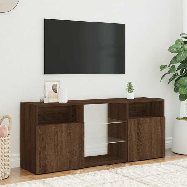 vidaXL TV-Schrank mit LED-Leuchten Braun Eichen-Optik 120x30x50 cm