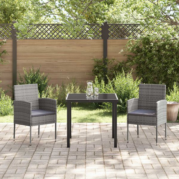 vidaXL Garten Essgruppe mit Kissen 3 pcs Grau Poly-Rattan