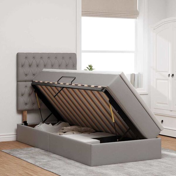 vidaXL Bett mit Stauraum und LED mit LED Taupe 90 x 190 cm Polyester