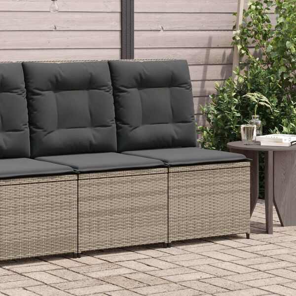 vidaXL Garten-Sofa mit Kissen Grau Poly-Rattan