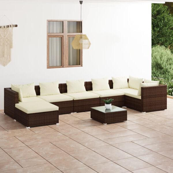 vidaXL 8-tlg. Garten-Lounge-Set mit Kissen Poly Rattan Braun