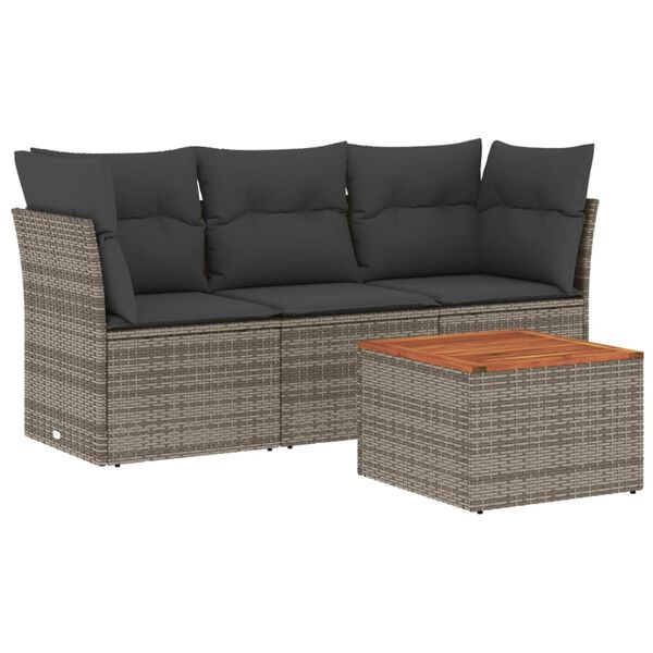 vidaXL 4-tlg. Garten-Sofagarnitur mit Kissen Grau Poly Rattan