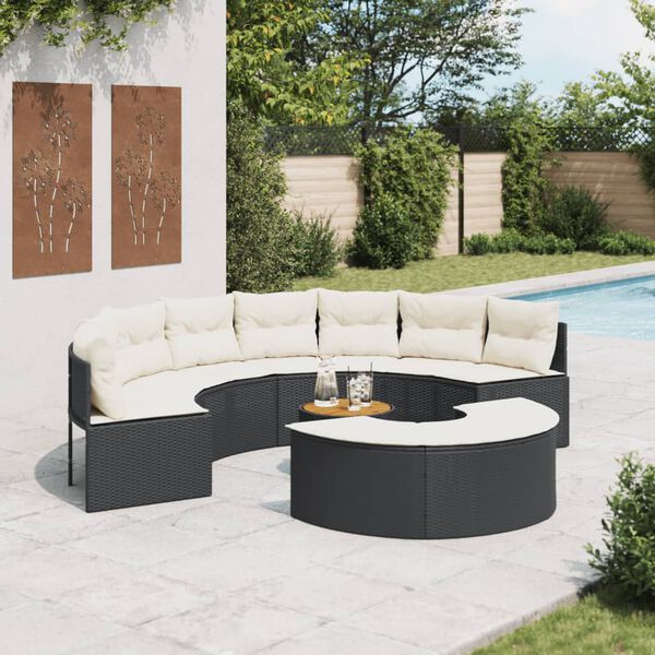 vidaXL 3-tlg. Garten-Sofagarnitur Halbrund Schwarz Poly-Rattan