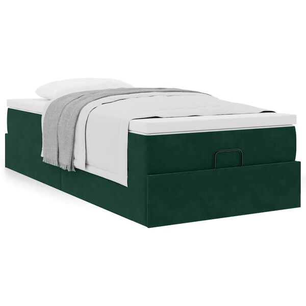 vidaXL Ottoman-Bett mit Matratze Dunkelgr&uuml;n 100x200 cm Samt