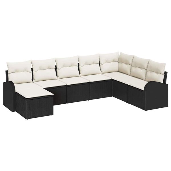 vidaXL Garten-Sofa-Set mit Kissen 8 pcs Schwarz und Weiß Poly Rattan