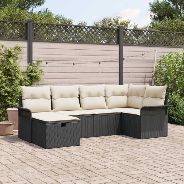 vidaXL Gartensofa-set mit Kissen 6 pcs Schwarz und Creme Poly-Rattan