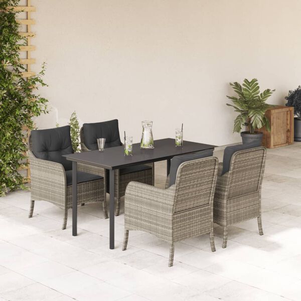 vidaXL 5-tlg. Garten-Essgruppe mit Kissen Hellgrau Poly Rattan