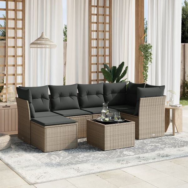 vidaXL 6-tlg. Garten-Sofagarnitur mit Kissen Hellgrau Poly Rattan