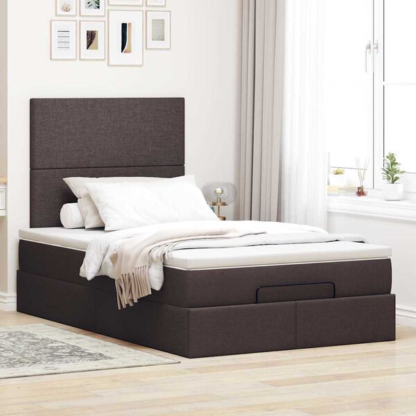 vidaXL Ottoman-Bett mit Matratze & LEDs Dunkelbraun 120x200 cm Stoff