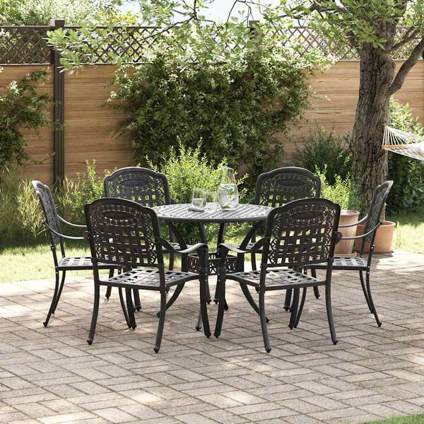 vidaXL Garten Essgruppe 7 pcs Schwarz Aluminium