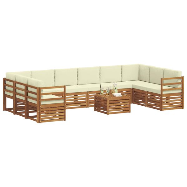 vidaXL Ecksofa Set mit Kissen 11 pcs Natur und Creme Massivholz Akazie