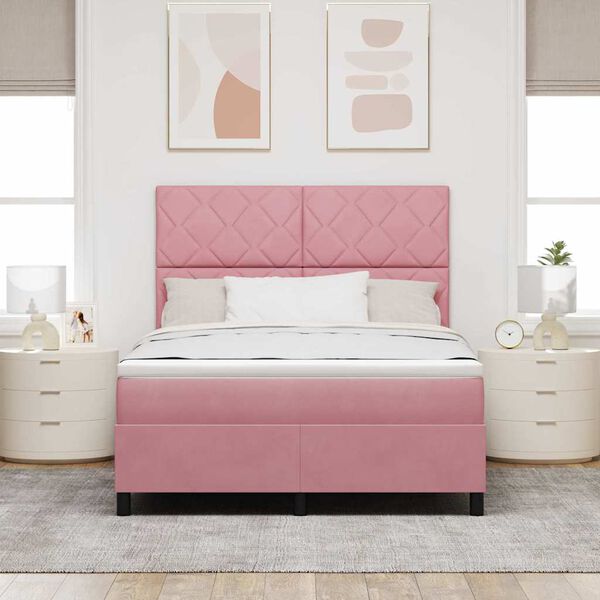 vidaXL LED Boxspringbett mit Matratze Rosa 160 x 200 cm Samt