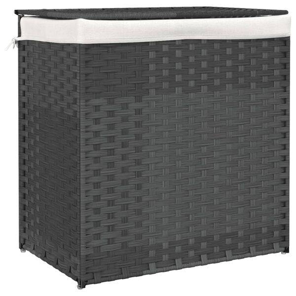 vidaXL Wäschekorb mit 2 Fächern Grau 53x35x57 cm Poly Rattan