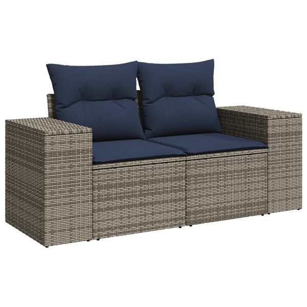 vidaXL 5-teiliges Gartensofa-Set mit Kissen, grau, Polyrattan
