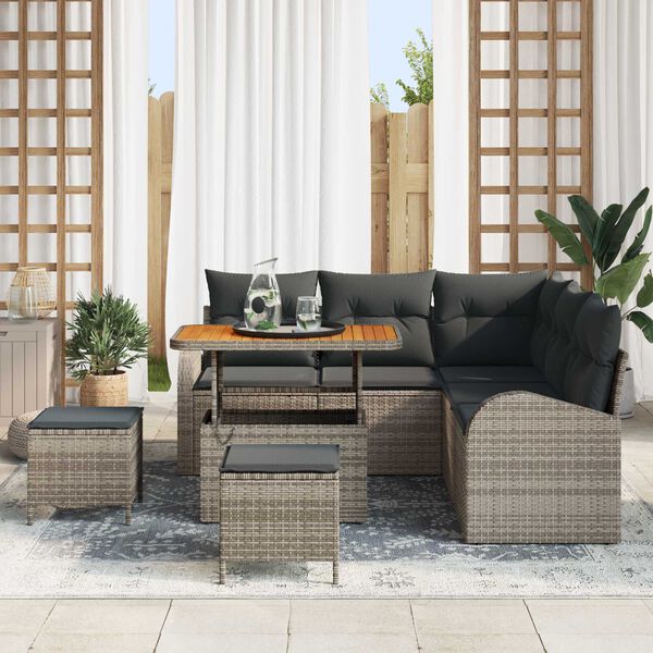 vidaXL Garten-Sofa-Set mit Kissen 8 pcs Grau Poly Rattan