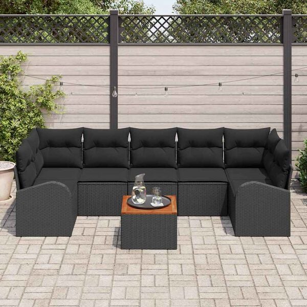 vidaXL Gartensofa-set mit Kissen 8 pcs Schwarz Poly-Rattan