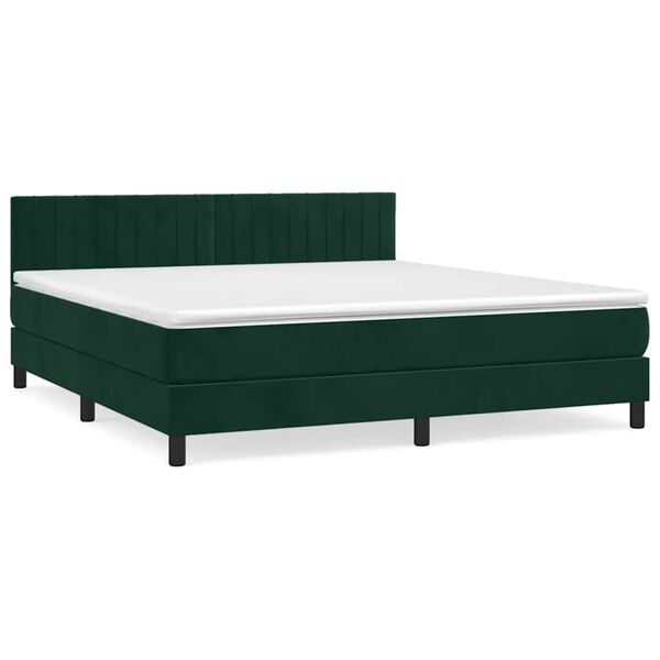vidaXL Boxspringbett mit Matratze Dunkelgr&uuml;n 160x200 cm Samt