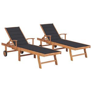 vidaXL Sonnenliegen 2 Stk. mit Auflagen Anthrazit Massivholz Teak