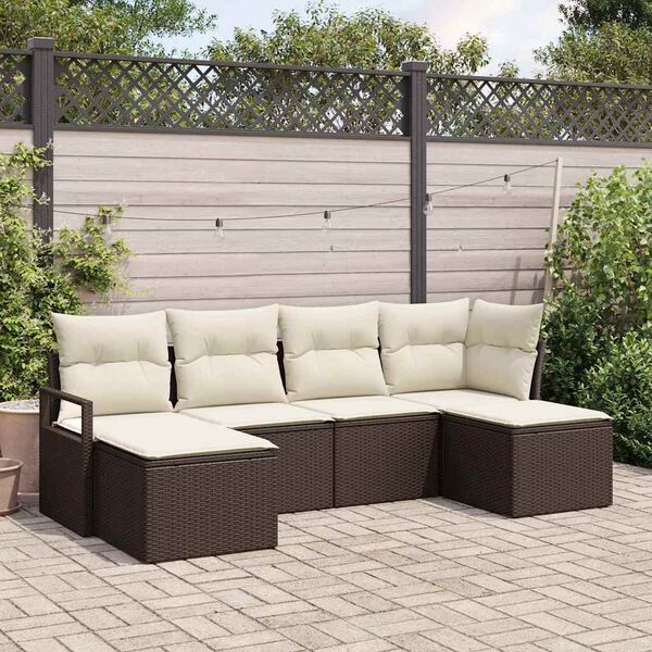 vidaXL Sofa Set mit Kissen 6 pcs Braun Poly Rattan