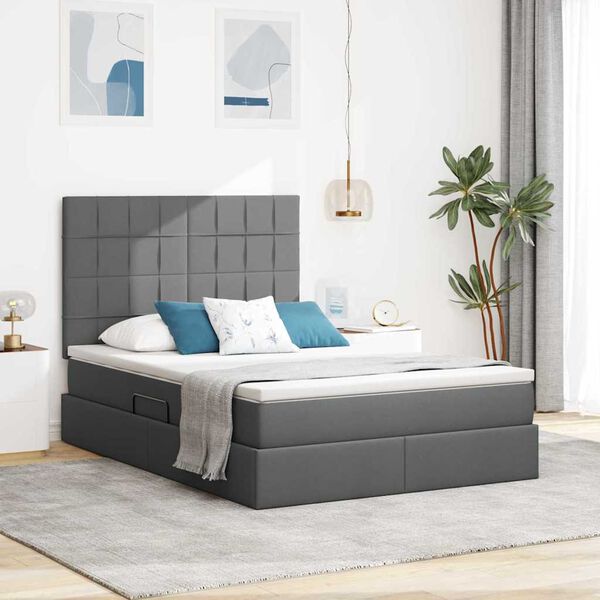 vidaXL Bett mit Stauraum und LED Dunkelgrau 140 x 190 cm Polyester