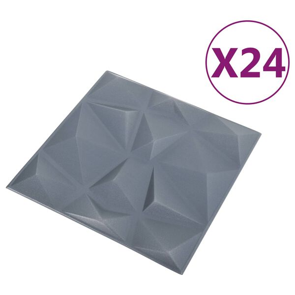 vidaXL Wandpaneele 24 pcs Diamant Grau 50 x 50 cm XPS Schaum