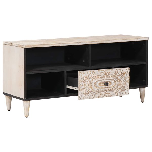 vidaXL TV-Schr&auml;nk mit Regal Wei&szlig; 100 x 33,5 x 46 cm Massivholz Mango