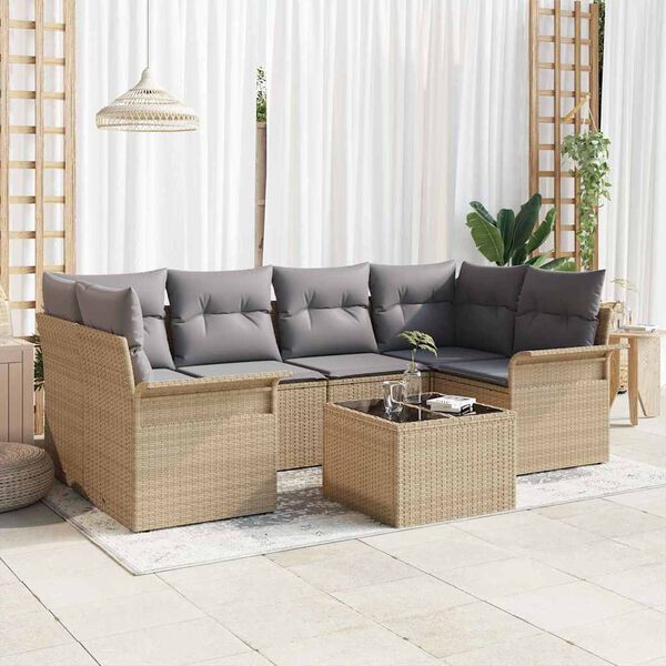 vidaXL Garten-Sofa-Set mit Kissen mit Speicher 7 pcs Beige und Grau
