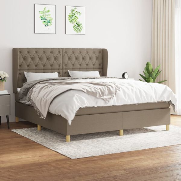 vidaXL Boxspringbett mit Matratze Taupe 160x200 cm Stoff