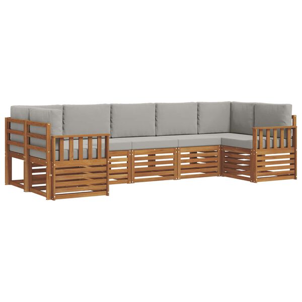 vidaXL Sofagarnituren 7 pcs Nat&uuml;rlich und Hellgrau Massivholz Akazie