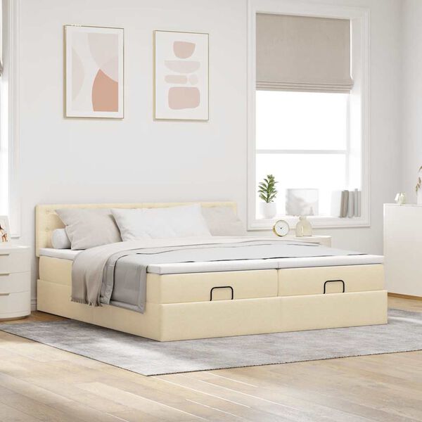 vidaXL Ottoman-Bett mit Matratzen Creme 200x200 cm Stoff