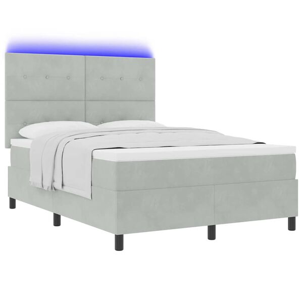 vidaXL LED Boxspringbett mit Matratze Hellgrau 140 x 200 cm Stoff
