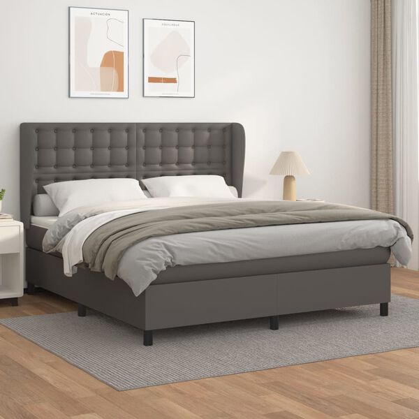 vidaXL Boxspringbett mit Matratze Grau 180x200 cm Kunstleder