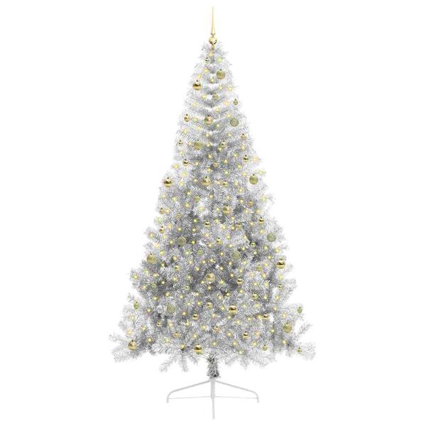 vidaXL Künstlicher vorbeleuchteter Weihnachtsbaum Silber 240 cm