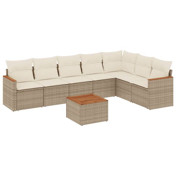 vidaXL 8-tlg. Garten-Sofagarnitur mit Kissen Beige Poly Rattan