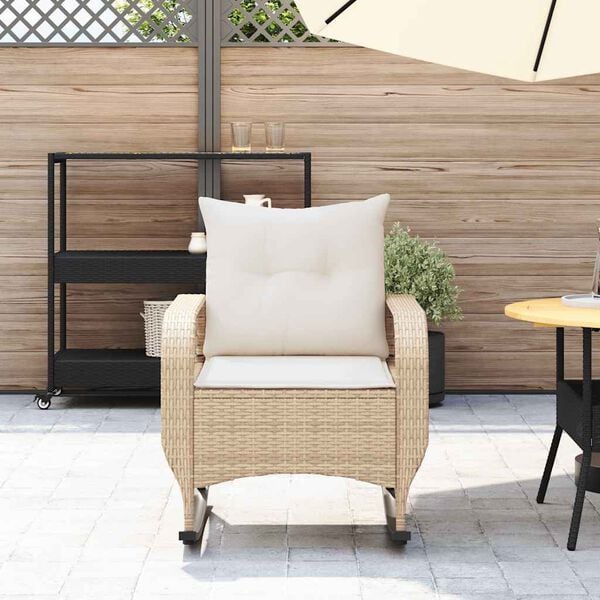vidaXL Garten-Schaukelstuhl mit Kissen Beige Poly Rattan