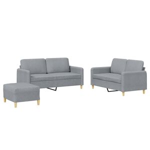 vidaXL 3-tlg. Sofagarnitur mit Kissen Hellgrau Stoff